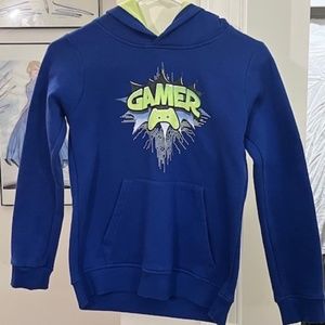 Gamer blue hooded sweatshirt- bright blue and neon green, boys 10/12